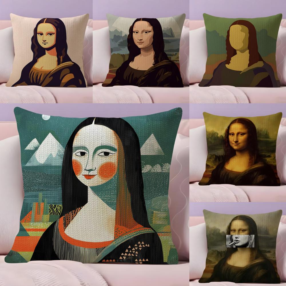 Mona Lisa Art Cushion Cover Natural Linen Pillow Case DoubleSided Print Decorative Sofa Pillowcase Home Decor Gift