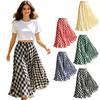 Saia Maxi Feminina, Saia Longa com Cintura Elástica Estampada em Xadrez, Barra Fluida Leve Saia de Verão para Praia Viagem Férias Festa