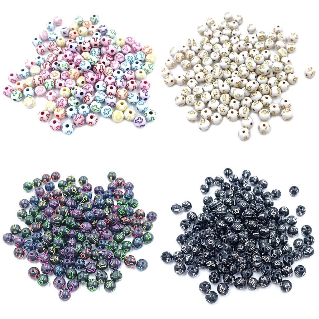 8mm Acrylic 30Pcs Cross Loose Beads Necklace Round Fashion White DIY Jewelry Accessories Mixed Color for Bracelet Earring Making