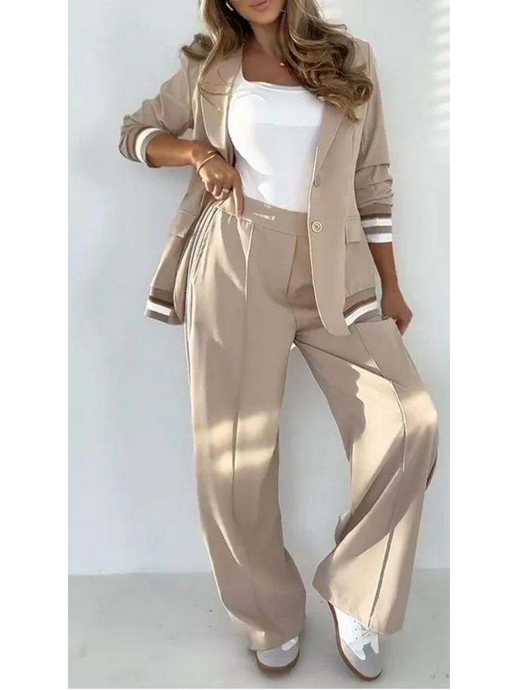 Set de modă europeană și americană 2025, cu rever, striat, din două piese