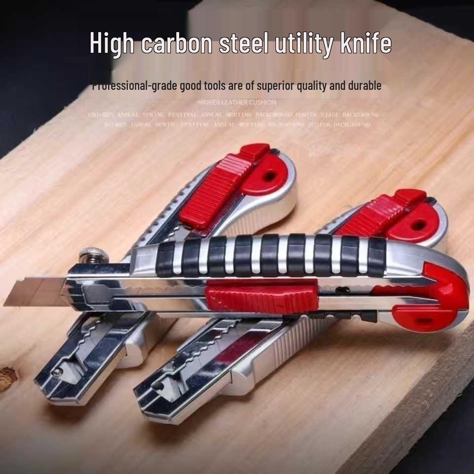 Heavy Duty Utility Knife with Comfortable Rubber Grip - 5-Blade Box Cutter for Paper and More