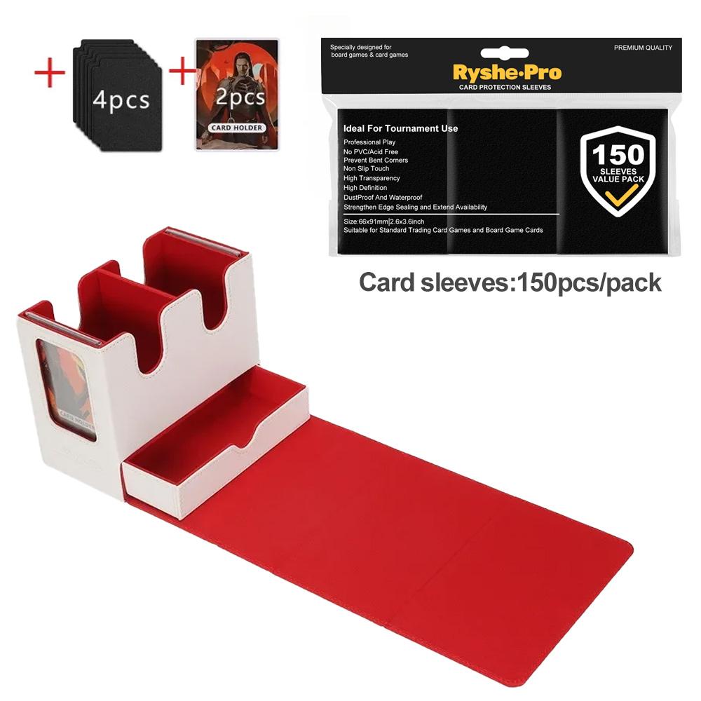 3 In 1 Commander Deck Box with 150 Premium Card Sleeves 66x91mm Trading Card Storage Box for MTG TCG PKM Cards with Dice Tray