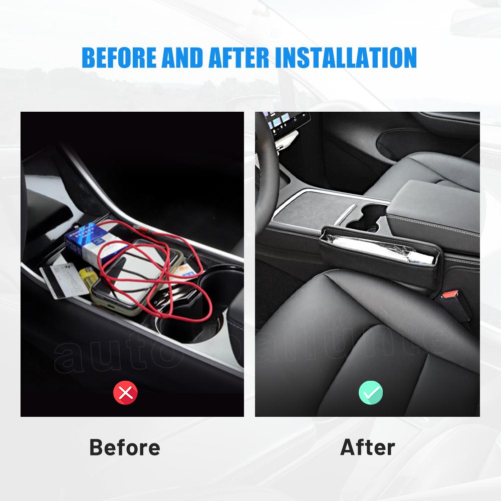 Car Seat Gap Organizer PU Leather Auto Console Side Pocket Seat Crevice Storage Box For Tesla Model 3/Y Interior