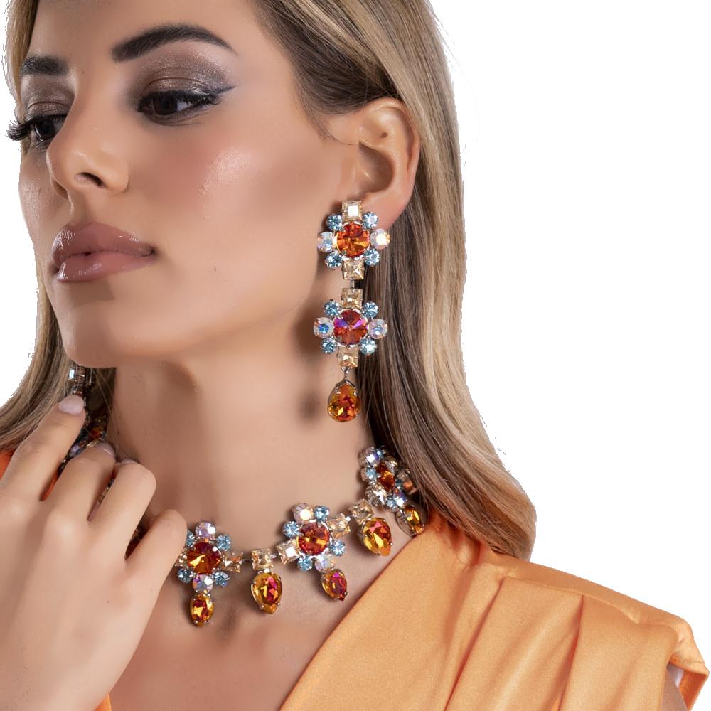 Stonefans Wedding Jewelry Set Bride Luxury Neckalce Dubai Nigerian Costume Bridal Necklace Earrings Set for Women Decoration