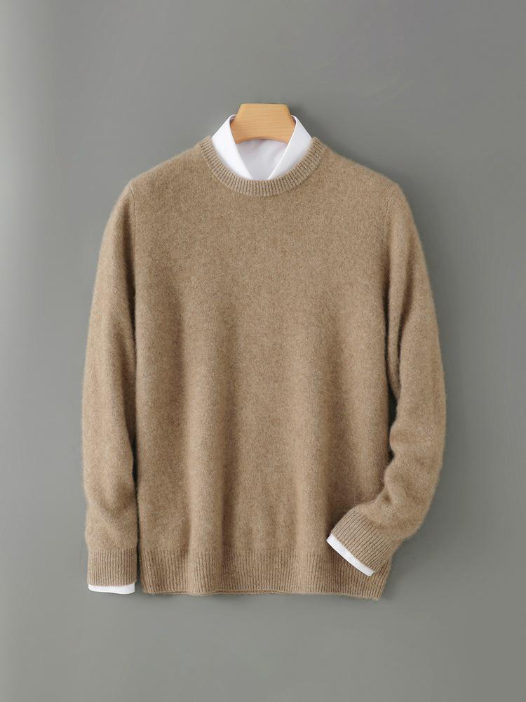 Men's Autumn/Winter Pure Wool Round Neck Thick Knit Sweater Pullover