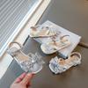 Girls Beach Shoes Open Toes Shiny Crystal Kids Sandals Non-slip Soft Sole 2025 Summer New Kids Princess Shoes Elegant Hook&loop