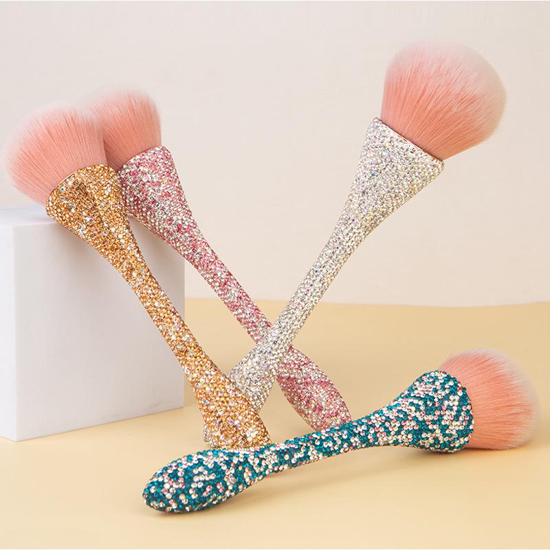 Diamond-Inlaid Handle Loose Powder Brush with High-Footed Cup for Blush & Makeup Setting