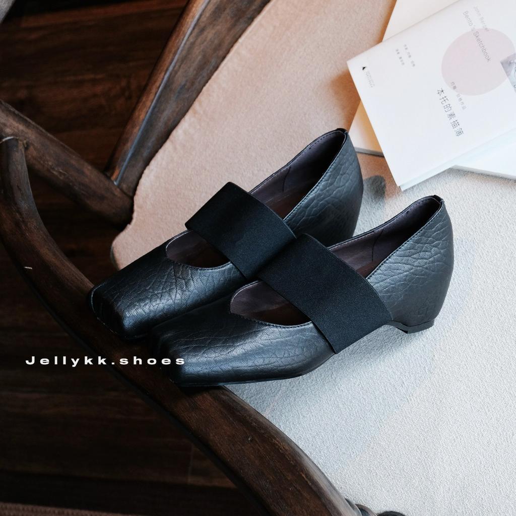Sheepskin Version~ Genuine Leather Inner Height Increase Ancient Elastic Band Mary Jane Shoes Women's New Square Head Versatile Ballet Shoes