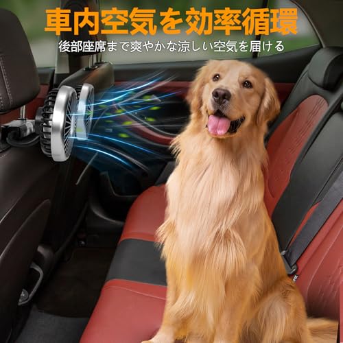 Dealswin Car Fan, Double-Headed Car Fan, Low Noise, for Back Seats, with Light, 3 Airflow Settings, Low Noise, 360° Adjustable Angle, Perfect for Car