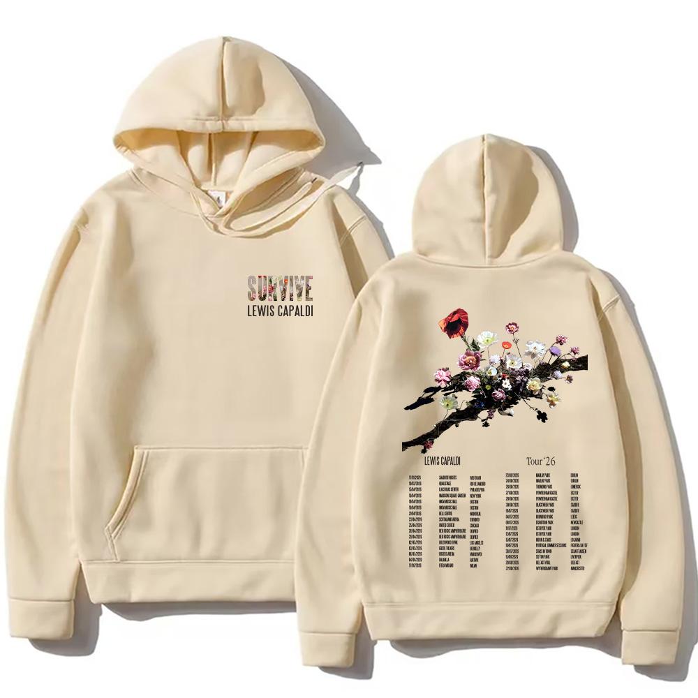 

Тур Льюїса Капальді 2026 Пуловери з альбомом Survive Вінтажний графічний одяг Жіночі Чоловічі Толстовки з довгим рукавом Хіп-хоп Модний худі XL хакі