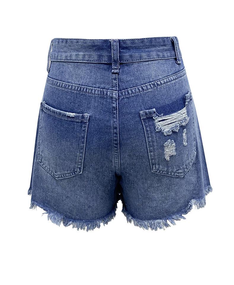 2024 European & American Style Handmade Distressed Fringed Denim Shorts for Women