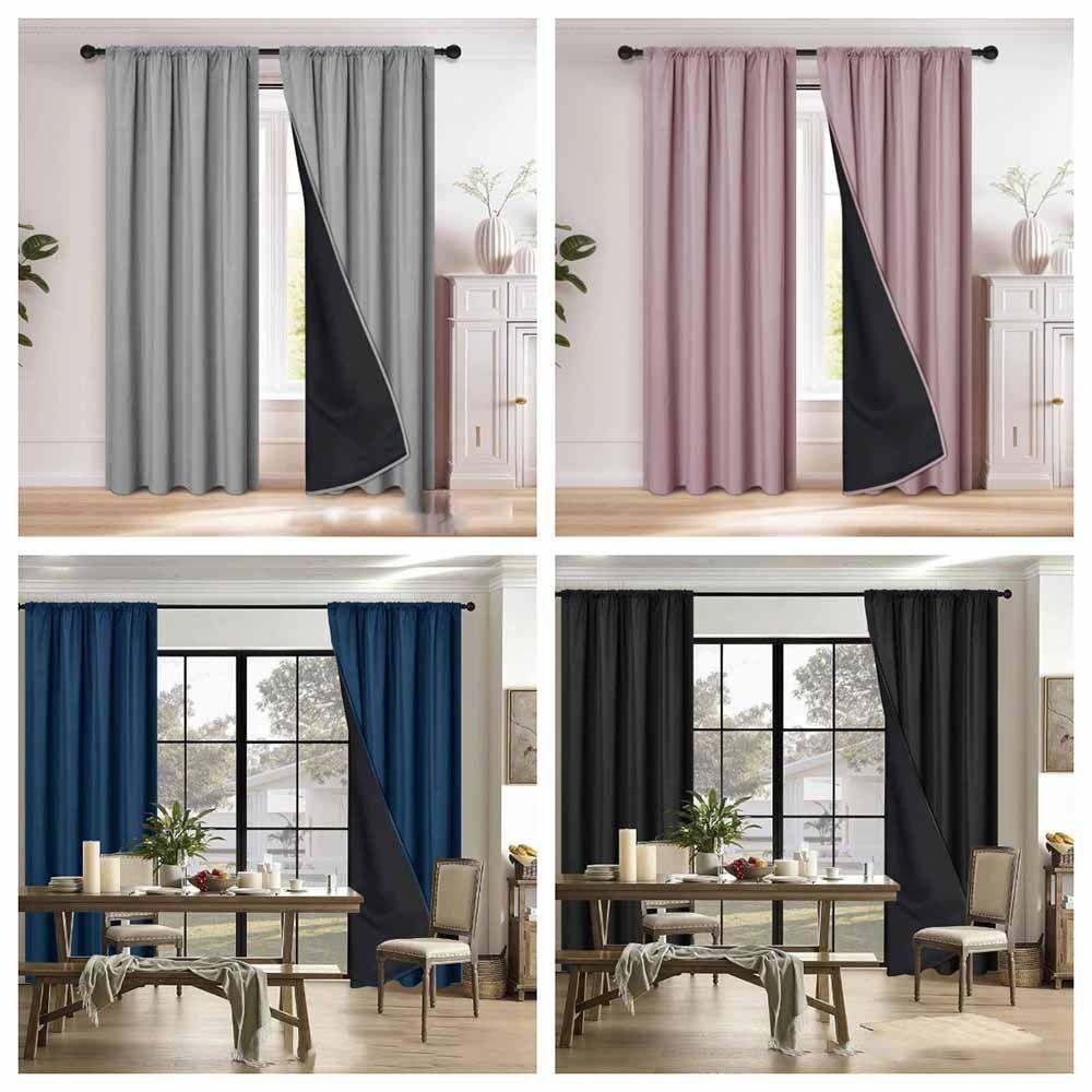 Sunshade Blackout Curtain Coated Lining with Rod Pocket Window Curtain 100 x 200cm Washable Curtains for Bedroom Bedroom