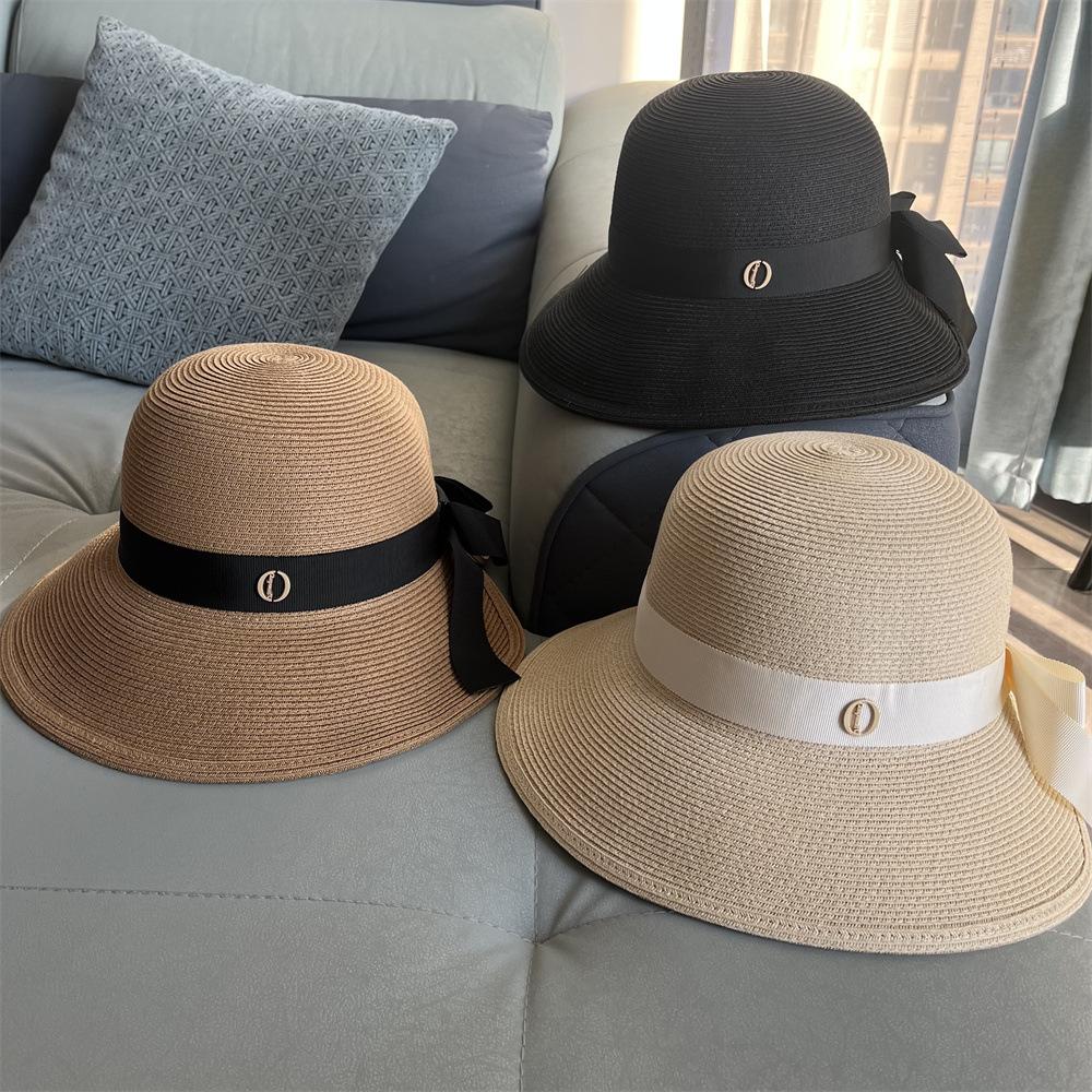 Elegant Bow Straw Bucket Hat Women's Summer Travel Sun Protection Sun Hat Foldable Beach Basin Hat