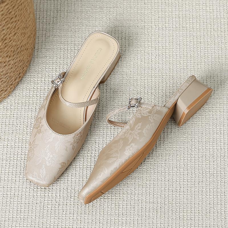 

Coarse heel printed bag head half drag wear fashion lazy sandals square heel muller shoes J 2025-66 40