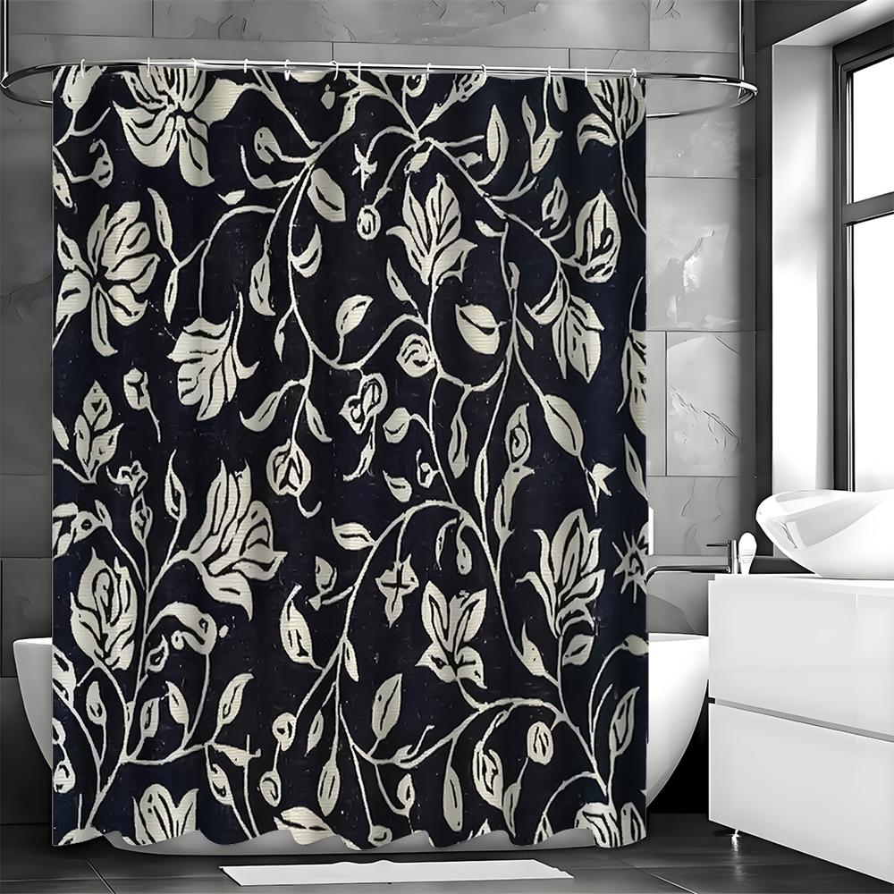Floral decorative pattern shower curtain, bathroom decorative shower curtain, waterproof shower curtain with hooks