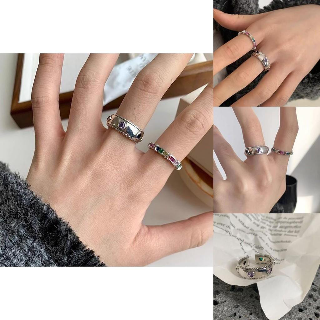 Summer Rainbow Zirconia Heart Shaped Adjustable Ring For Women Stylish Y2k Trend