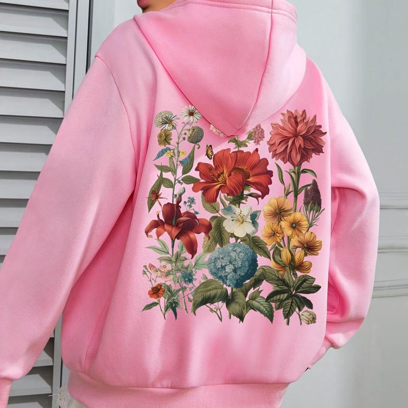 Retro Floral Women's Bohemian Plus Size Long Sleeve Hoodie - Spring/Autumn