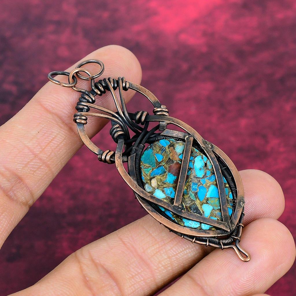 Copper Chrysocolla Gemstone Pendant Copper Wire Wrapped Jewelry Anniversary Gifts