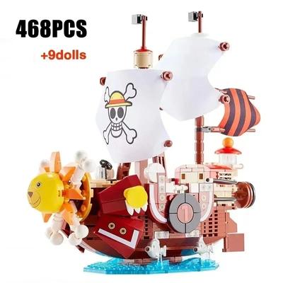 468PCS Anime Thousand Sunny Ship Building Block Model MOC Pirate Boat Building Set With LED Light and 9 Figures Gift for Kid Toy