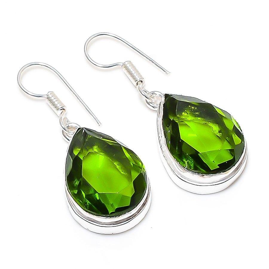 

Этнические ювелирные серьги ручной работы с драгоценными камнями перидот 1,46 дюйма SR-8127