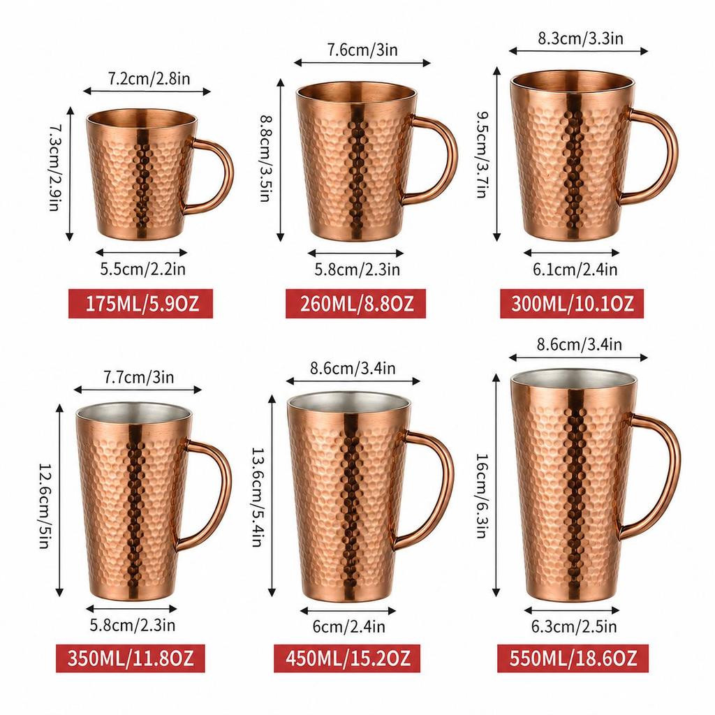 Tasse en Acier Inoxydable Double Paroi Plaqué Titane avec Poignée - Anti-Brûlure, Isolation Thermique pour Café, Thé et Eau