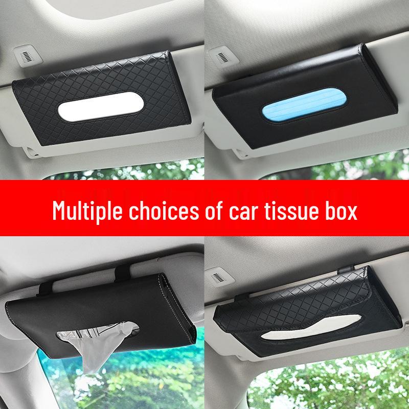 Diamond-Inlaid Leather Car Tissue Box Visor & Seat Back Holder