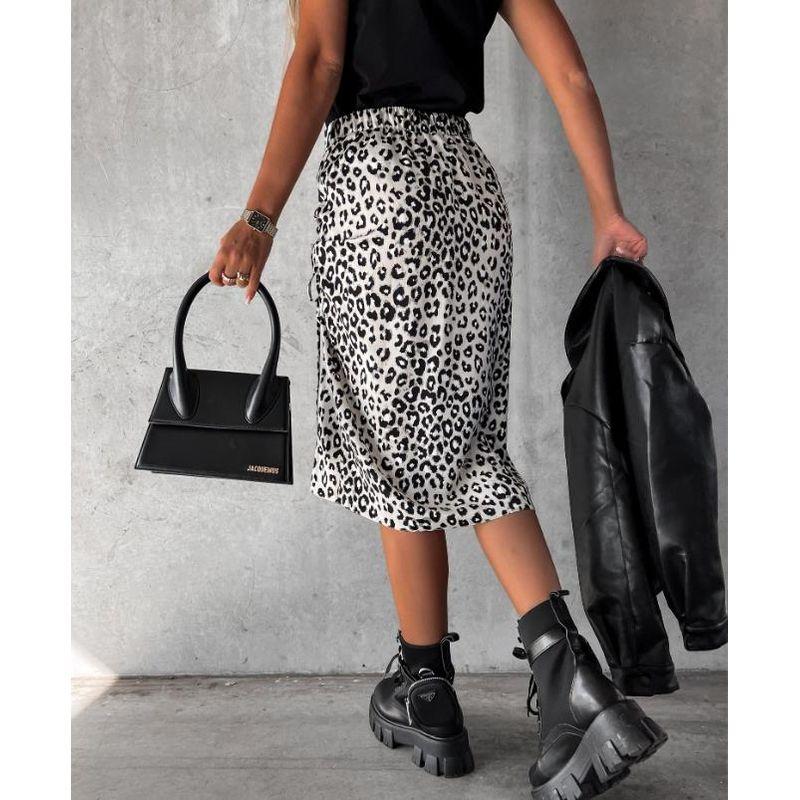 European Station Leopard Print Sexy Slit Shoelace Skirt