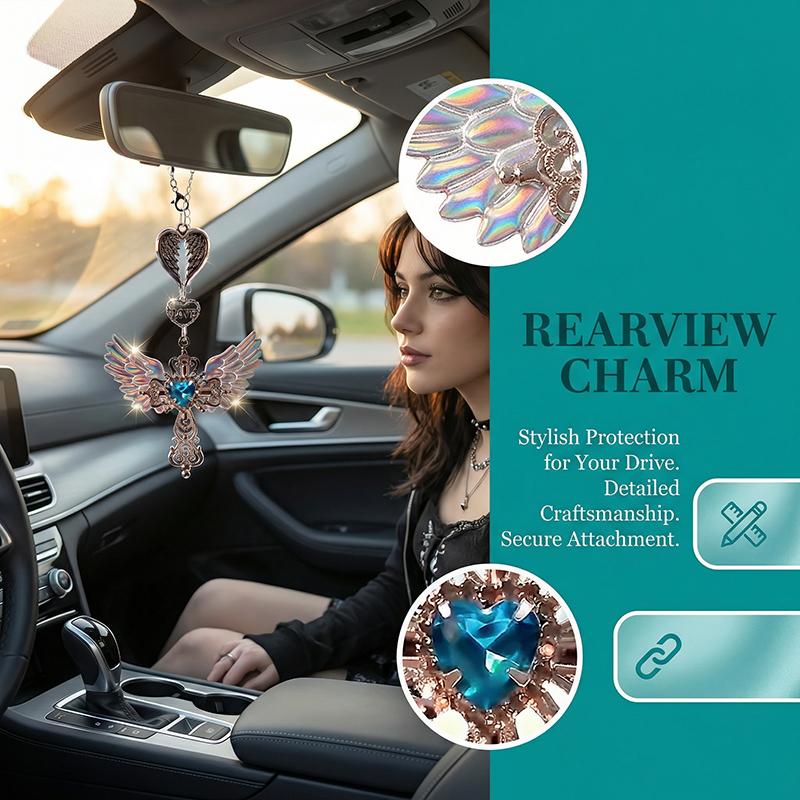 Angel Wing Cross Car Hanging Ornament Guardian Blessing Auto Accessory for Rearview Mirror Pendant Women Car Interior Decor