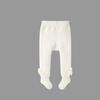 High Waist Ribbed Cotton Fleece Baby Tights with Bowknot - Warm Layered Pants for Girls