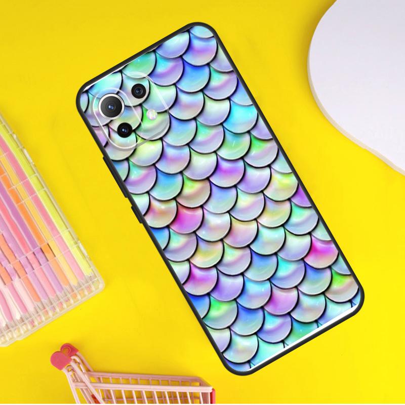 Watercolor Faux Mermaid Scales Cover For Xiaomi 14 Ultra 13 11T 12T 13T 14T Pro POCO X6 X7 Pro X3 X5 F3 F5 F6 M6 Pro Case