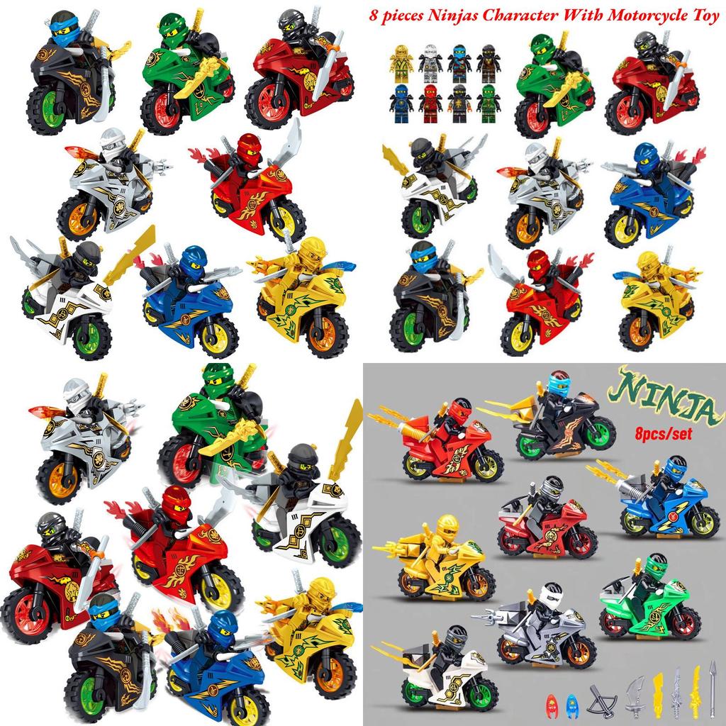 Ninjas Character Motorcycle Toy Set 8 Pieces Creative Brain Building Blocks