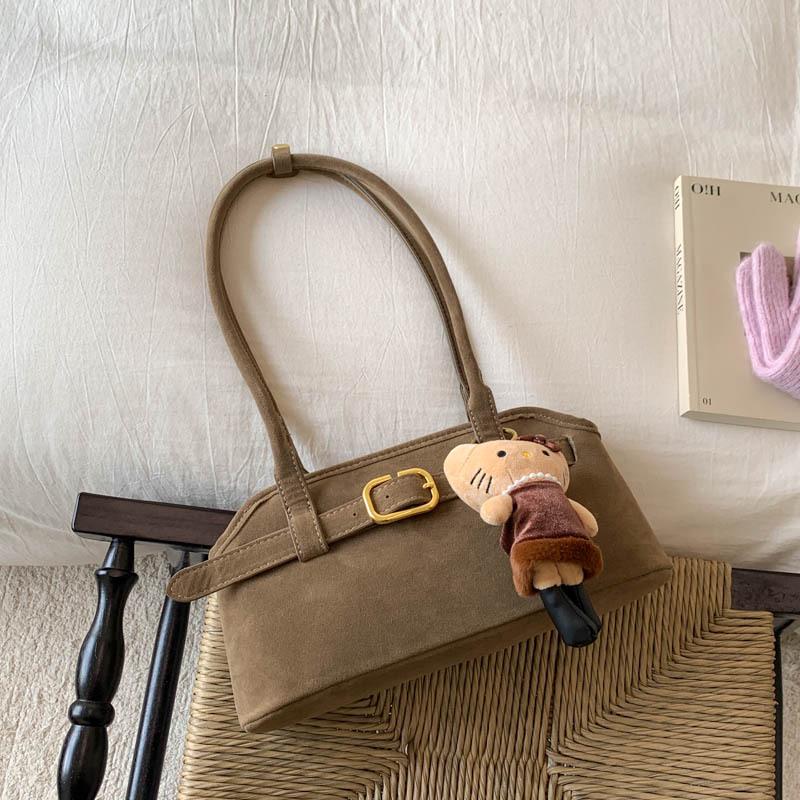 

2025 Осень Ретро Замшевая Сумка-Подмышка - Корейский Стиль, Нишевая Женская Сумка через Плечо и Кроссбоди Высокой Ценности Without pendant хаки
