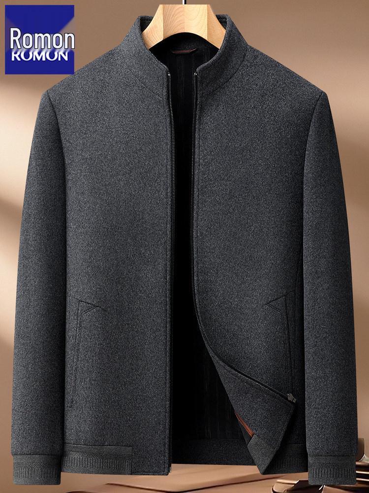 Men's 100% Wool Romon Coat - High-Grade Autumn/Winter Business Casual Outerwear for Middle-Aged and Young Men's Father's Wear