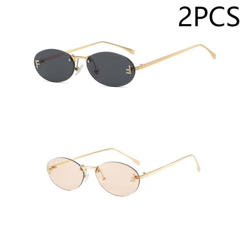 Eleganti occhiali da sole ovali con diamanti, modello da uomo con lettera F, occhiali da sole senza montatura, moda femminile, protezione UV