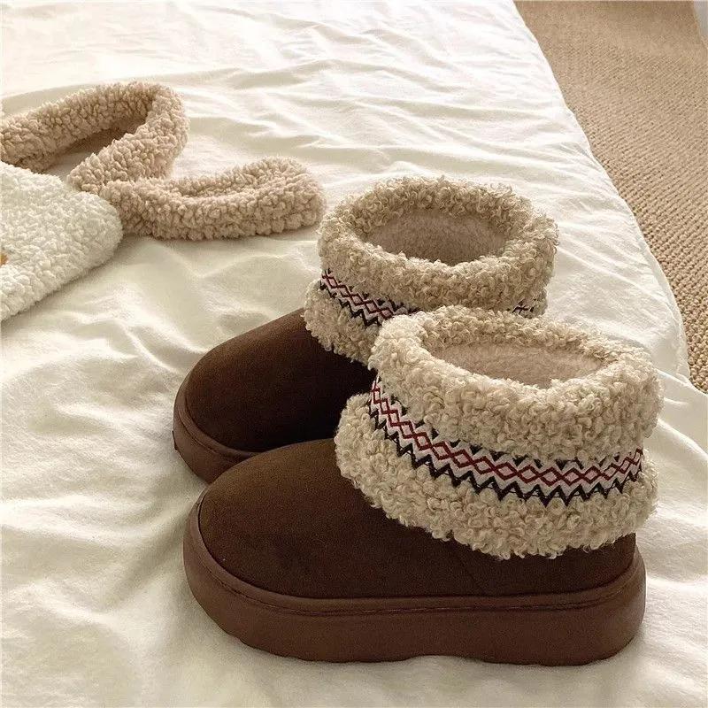 WTEMPO Women Casual Solid Color Boots Versatile Cold-proof Autumn Winter Large Size Warm Cold-proof Plush Boots