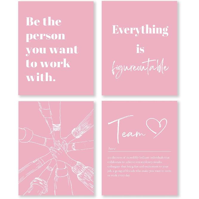 XWELLDAN Be The Person You Want to Work With Team Work Wall Art Decor, Motivational Office Artwork, 8x10 Unframed Set of 4 (Blue)