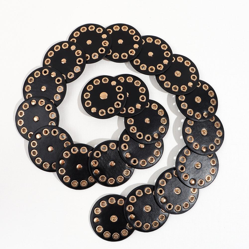 Retro Rivet Wide Belt Y2k Concho Waistband Fashion Disc PU Hollow Belt  Girls