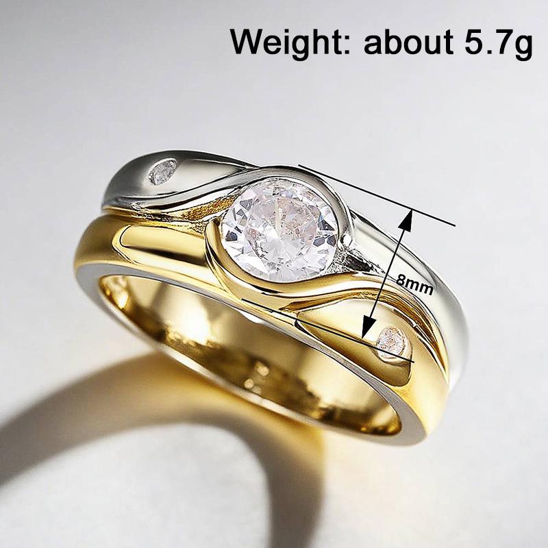 Huitan Exquisite Two-tone Finger Rings for Women Modern Dazzling Cubic Zirconia Party Jewelry Stylish Noble Finger Accessories