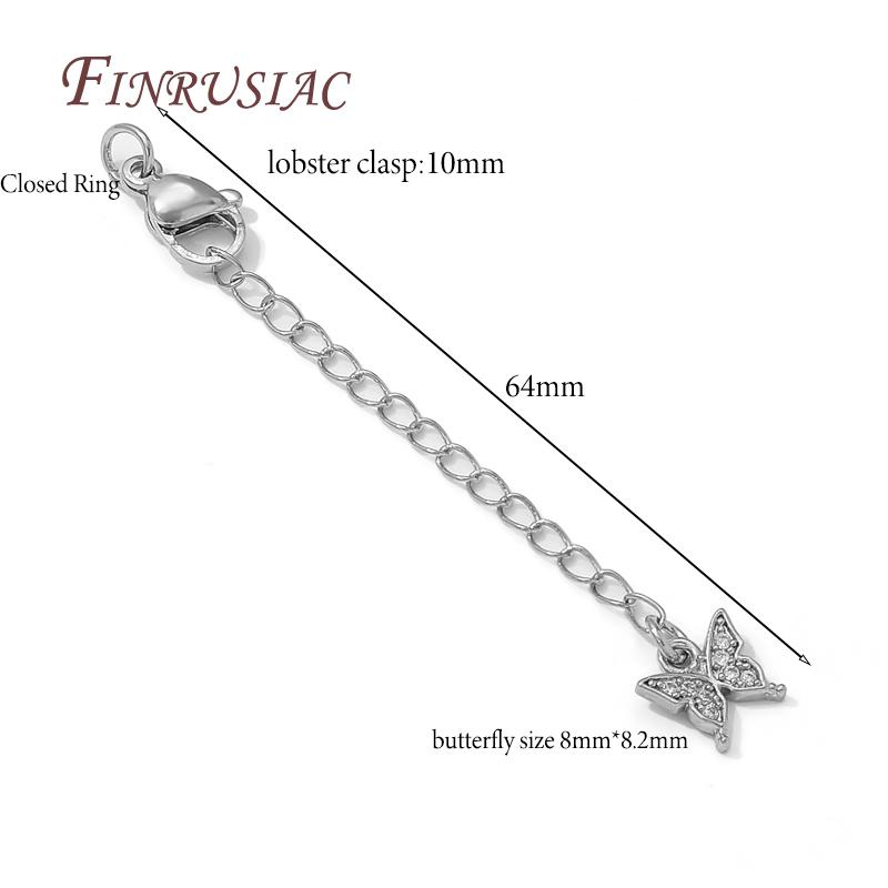 Rhodium Plated Butterfly Extension Chains with Lobster Clasps Connector For Jewelry Making DIY Bracelets/Necklace Chain Extender 5 pcs