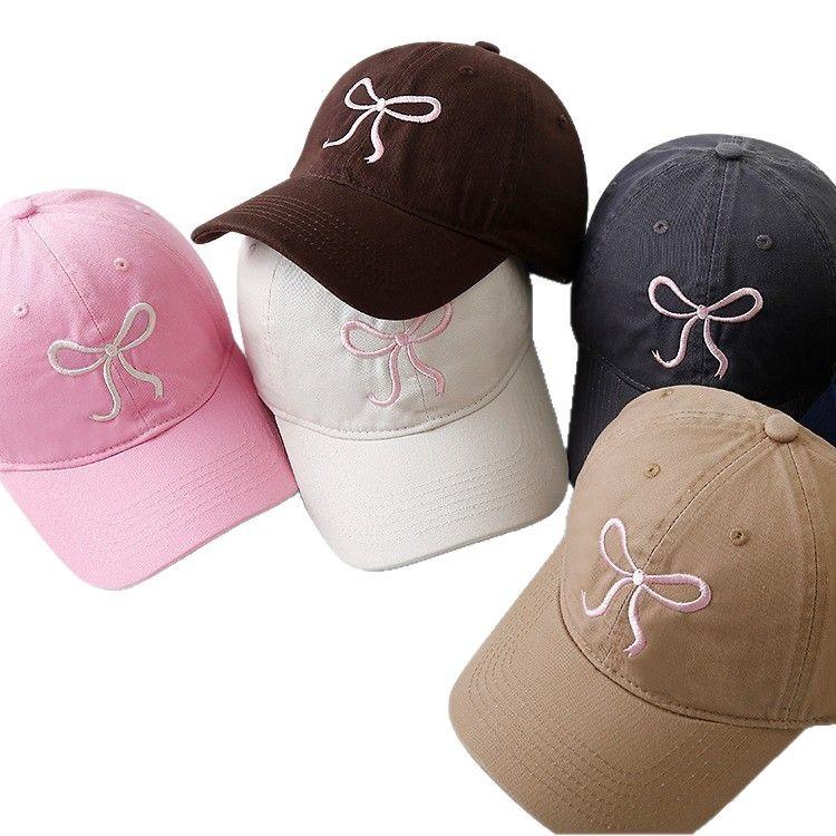 Summer hat women's Xiaoqing bow baseball cap solid color versatile street curved brim adjustable cap