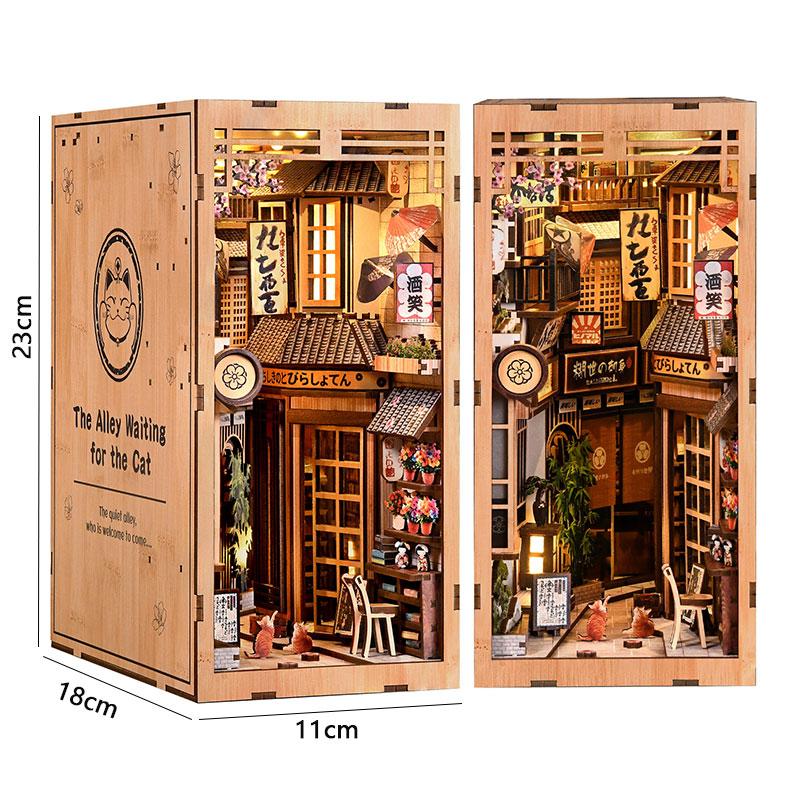 DIY Wooden DollHouses Book Nook Shelf Insert Kits Miniature Model Kits The Alley Waiting For The Cat Bookend For Friends Gifts