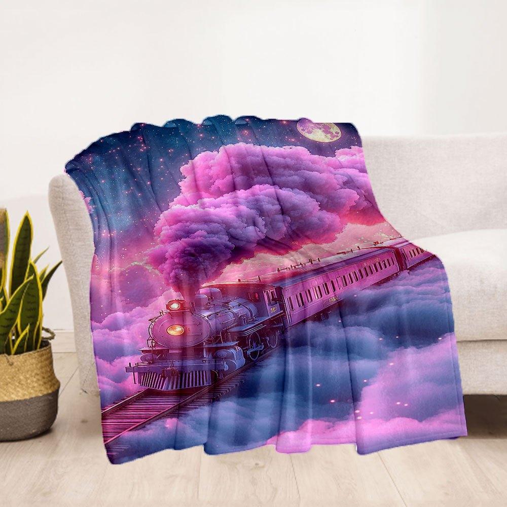"Magical Cloud Train Fantasy Poster"Blanket Flannel Throw Blanket for Sofa, Bed, Travel, Camping, Office, Couch, Chair, And Bed Gift for Chr