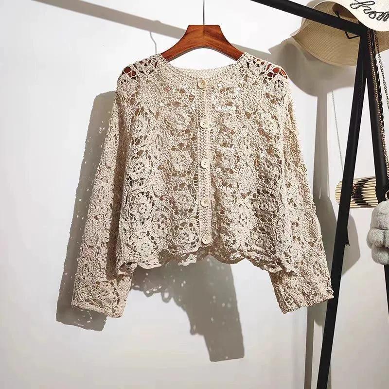 Women's Thin Skeleton Knit Long Sleeve Cardigan Design Elegant Short Jacket