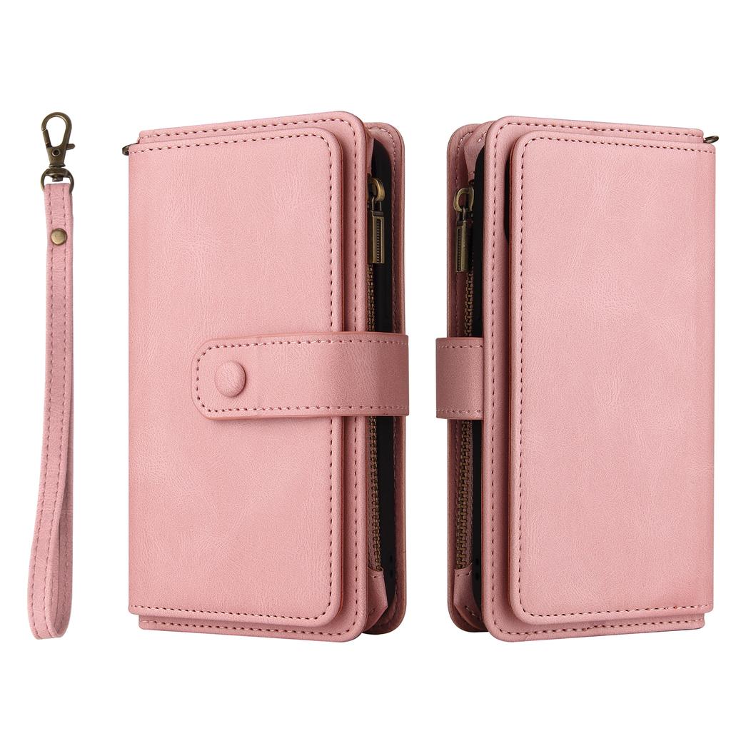 Flip Zipper Magnetic Card Solt Leather Wallet Case For iPhone 17 Pro Max 16 Plus 15 Plus 14 13 12 11 Shockproof Hand Strap Cover
