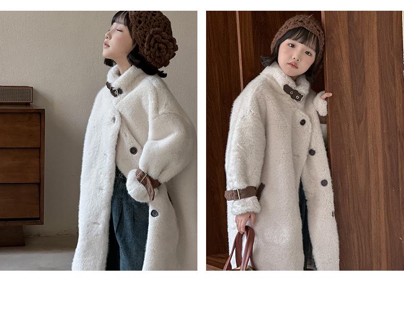 Kinder Mittellanger Nerzimitat Samt Pelzmantel - Winterkollektion 2025