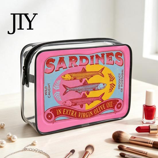 Retro-Fischdosen-Design Kosmetiktasche Sardinen Kosmetiktasche, durchsichtige wasserdichte Tasche, Reißverschluss Transparente Reise-Aufbewahrungstasche Verschluss Toilettenartikel für Damen