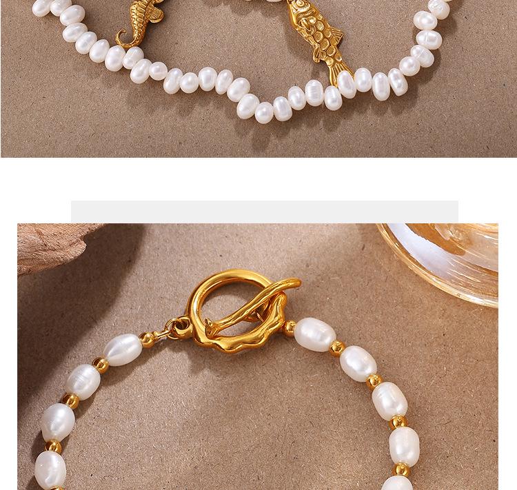 Elegant Pearl and Stainless Steel Beach-Style Necklace & Bracelet Set for Women