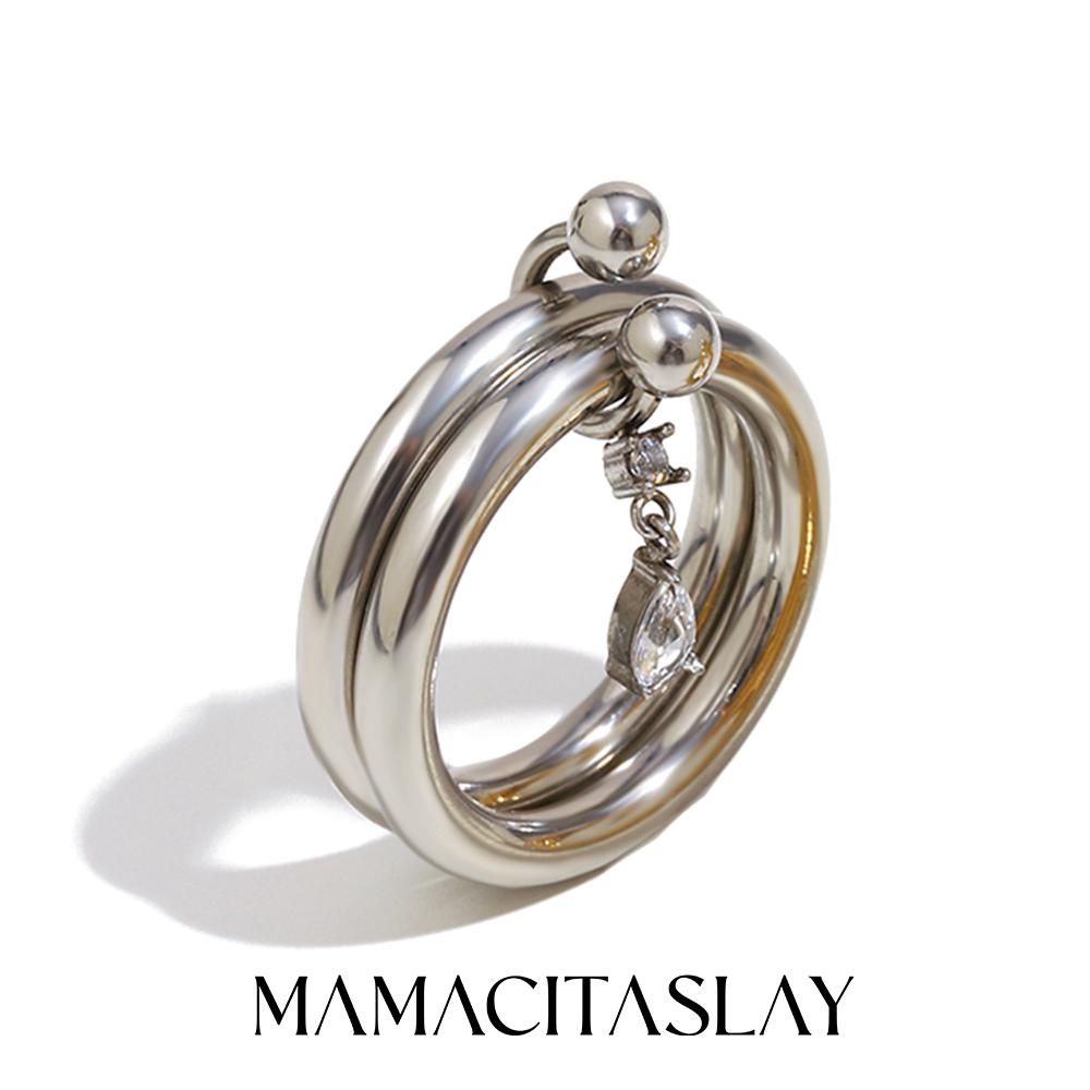 MamacitaSlay 316L Stainless Steel Double Layered Zircon Ring 18K Gold Plated Waterproof Jewelry Women's Charm Ring Unique Gift