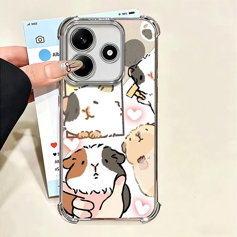 Cartoon Cute Hamster Plating Phone Case For Xiaomi Poco X5 X6 X7 X8 Pro Max F8 Ultra F7 M8 M7 M5S Redmi 15C 15 14C 13C 13 X3 12C