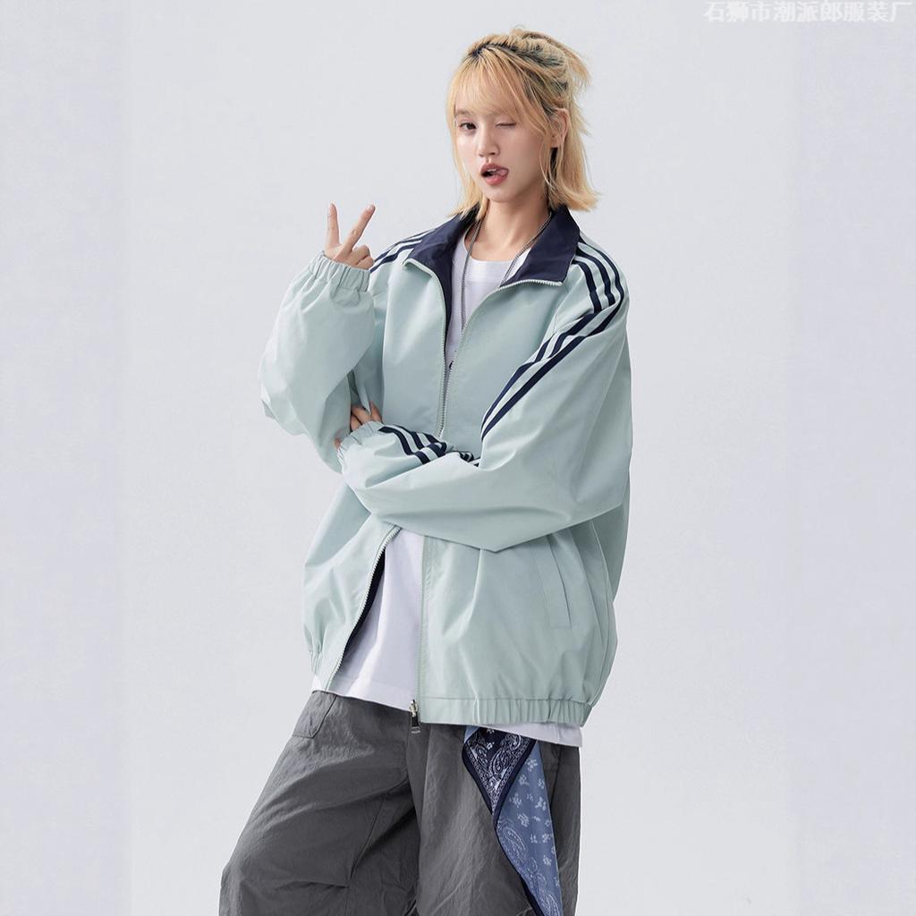 Διπλής όψης Μπουφάν Μπουφάν για Άνδρες και Γυναικεία Φθινόπωρο Νέα Κορεατική Φορεσιά Ριγέ Κλιπ